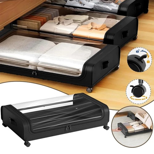 2 Stück Unterbett Aufbewahrungsbox Unterbettkommode mit Rollen Deckel Bettkasten - Bild 14 von 22