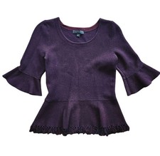 Ann Taylor Women's XS Sweater Top Burgundy Fringe Hem Crew Neck