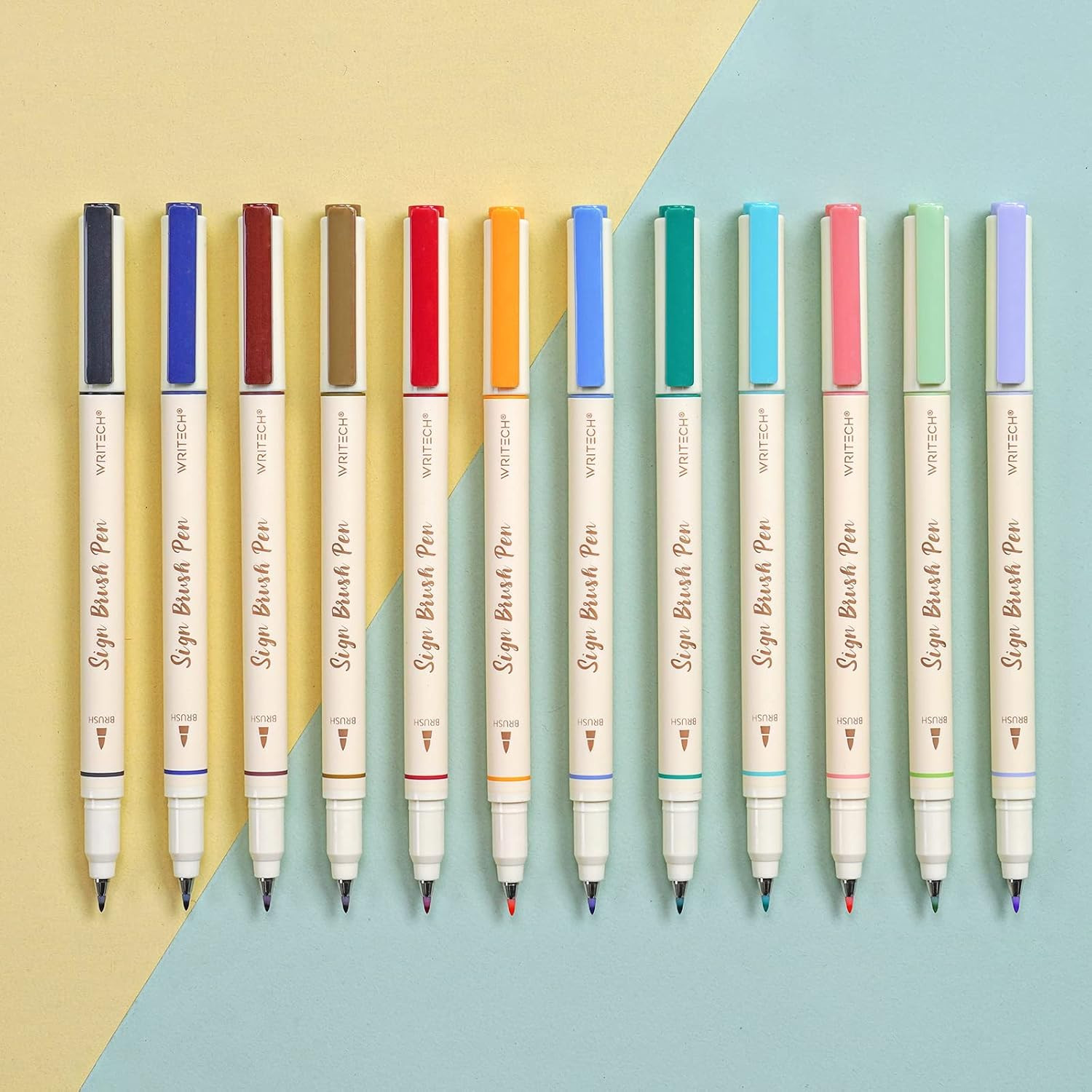 Arts Sign Brush Pen Brush Tip Marker Felt Tip Water Based Ink Color Pens 12 Asso