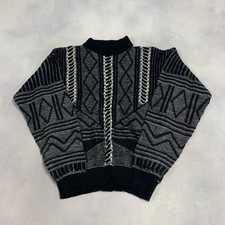Vintage Abstract Knitted Jumper Patterned Grandad Knit Sweater Men's M