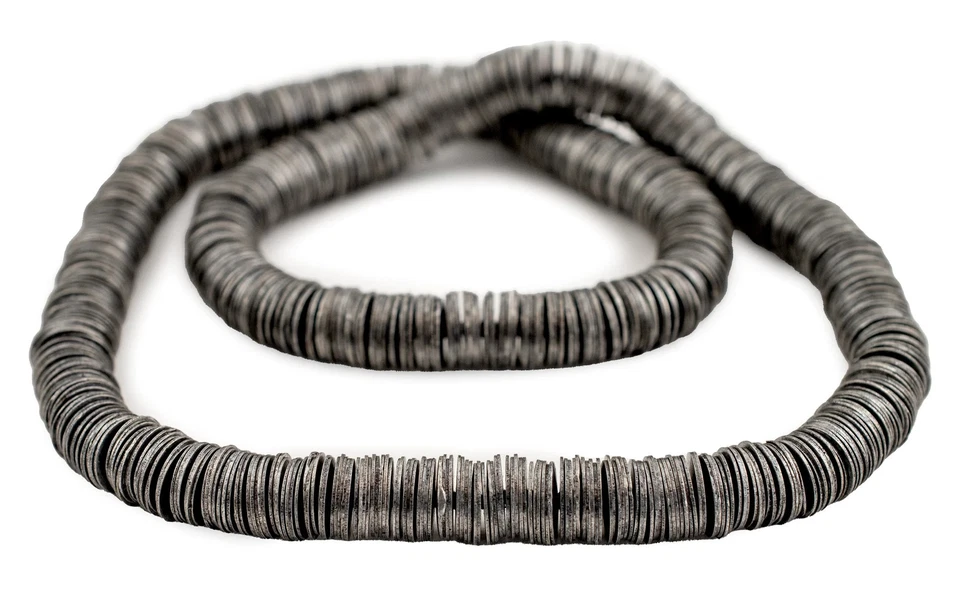 Dark Silver Flat Disk Heishi Beads 8mm White Metal 16 Inch Strand - Image 3 of 4