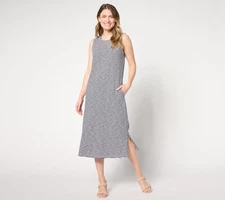 Denim & Co. Petite Texture Knit Midi Tank Dress w/ Keyhole Back Black/White M Ne