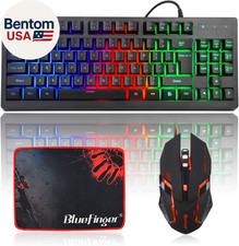RGB 87 Keys Gaming Keyboard and Backlit Mouse Combo, USB Wired Rainbow Keyboard,