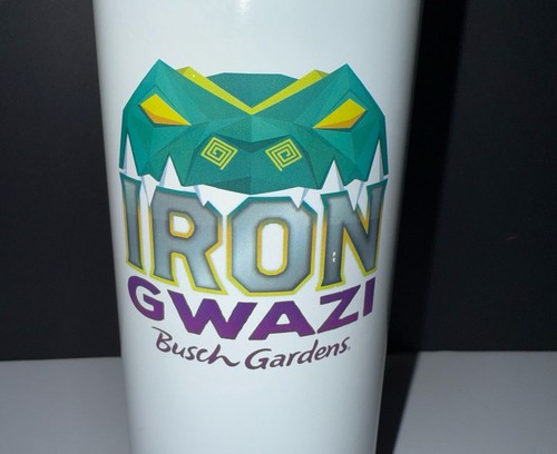 Busch Gardens Iron Gwazi 25 OZ Water Bottle White Green Purple Twist On Top - Picture 2 of 10