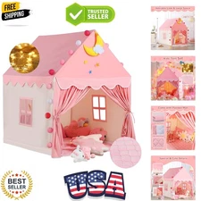 Large Princess Play Tent with Non-Slip Mat & Glittering Star Lights - 50" High