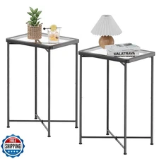 Garden 4 you Small Side Table, Glass End Table Set of 2, Black Ou