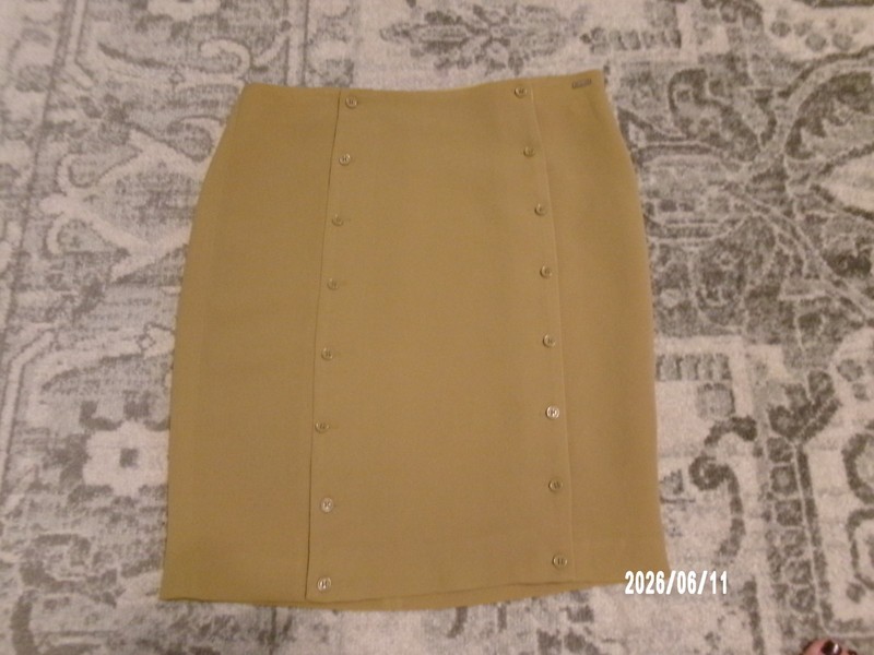 Armani Exchange Chartreuse Green Crepe Button Trim Knee Length Skirt Size 6