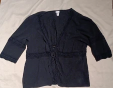Venezia Plus 22/24 Black Tie Up Cardigan Crochet Witchy Goth Grunge VTG Y2kcore 
