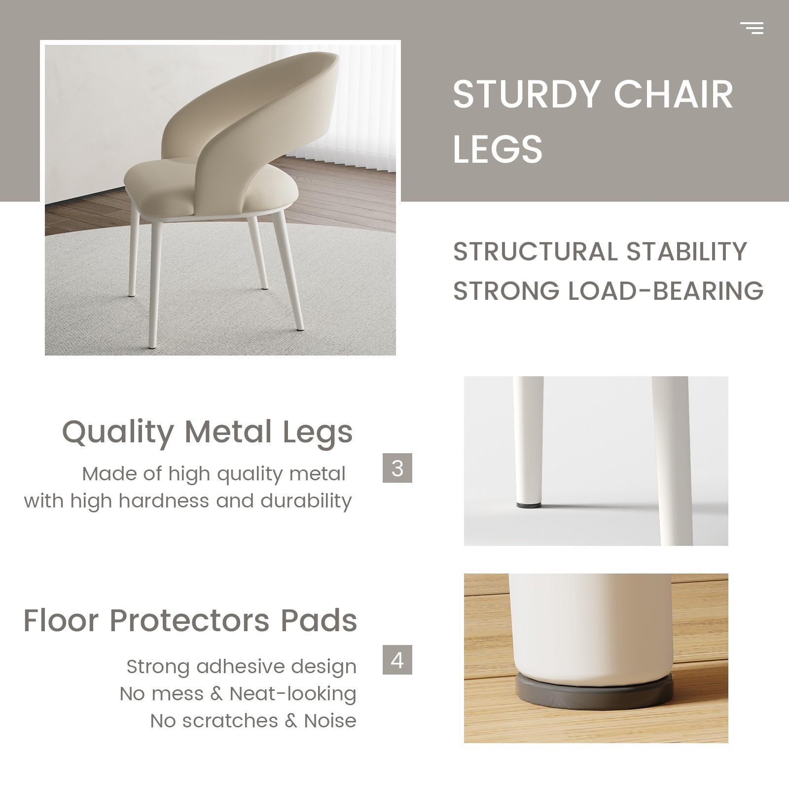 Set of 2 Dining Chairs Modern Upholstered Dining Chairs Comfy Chairs White