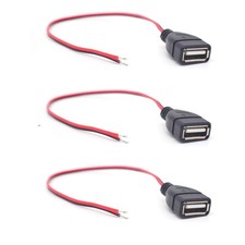3 Pack 0.3M USB Female to Open End Connectors 22AWG 2pin Plug Bare Wire DIY