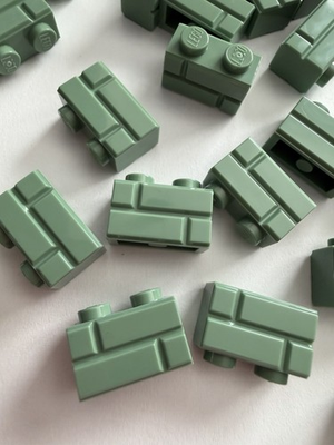 #ad 100 BRAND NEW LEGO 1x2 SAND ARMY GREEN BRICK WALL MASONRY CASTLE STONE PROFILE $11.69