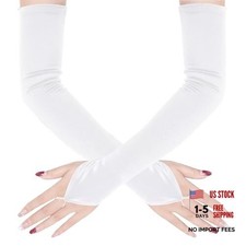 Fingerless Elbow Long Opera Party Gloves for Women 1920s 20s One Size White