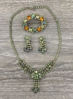 Vintage Costume Jewelry Lot w. Green Orange AB Aurora Borealis Sparkle Stones