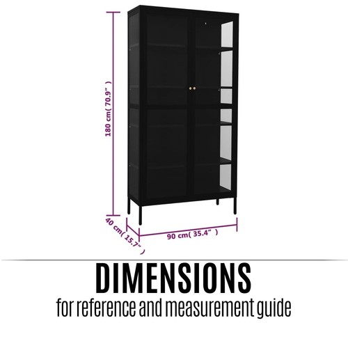 Display Cabinet Steel and Tempered Glass Storage Shelf Black Organiser vidaXL - Picture 3 of 11