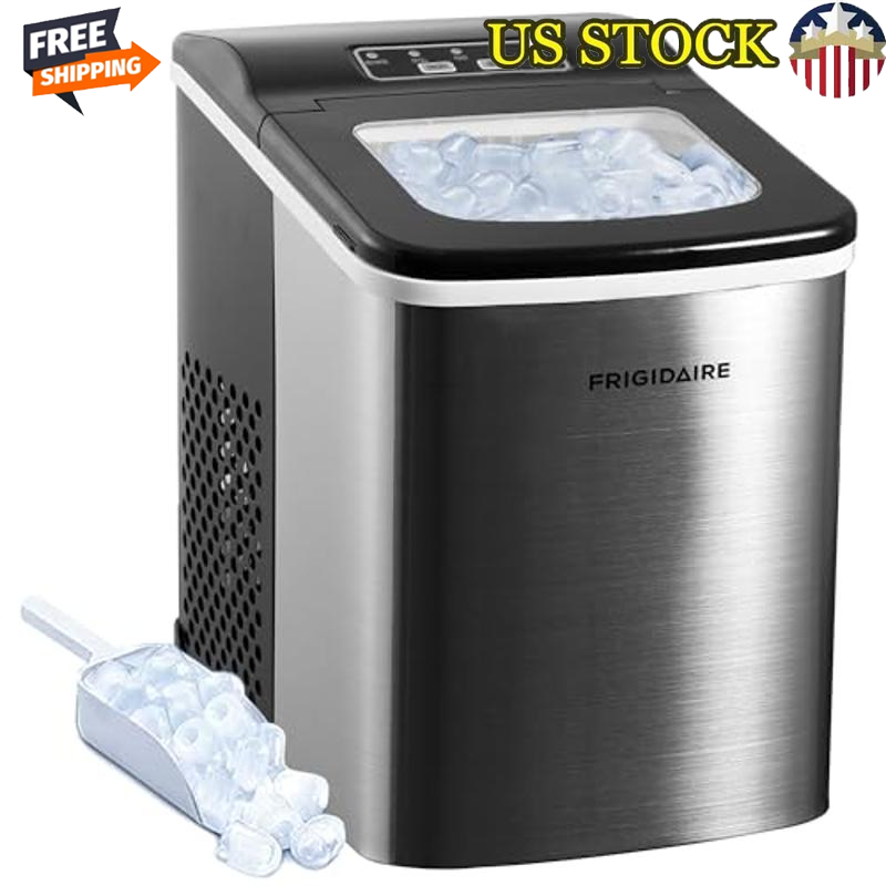 Compact Stainless Steel Ice Maker 26lbs/Day Digital Control Panel Basket Scoop