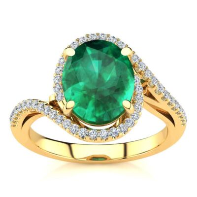 14K Gelbgold 2 1/4 Karat Smaragd und Halo Diamant Ring