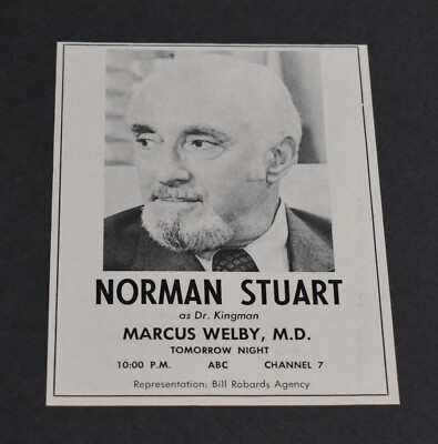 1971 Print Ad Norman Stuart Dr. Kingman Marcus Welby MD ABC Bill Robards Agency