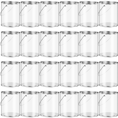 Yalikop 24 Pack Clear Paint Cans with Metal Lids Plastic Empty Storage Bucket...