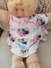 Muñeca calva niña blanca Cabbage Patch 1985 vintage con ojos azules vestido de mamá niña