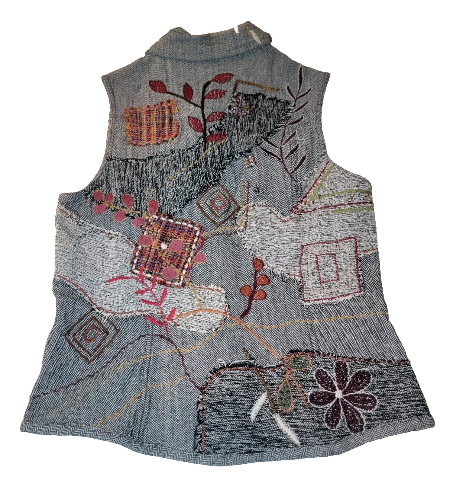 Chicos Vest Small Patchwork Embroidered  Sashiko … - image 2