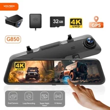 WOLFBOX Car Mirror DVR Rear View Camera 12" Full Touch Screen Dash Cam Dual &GPS