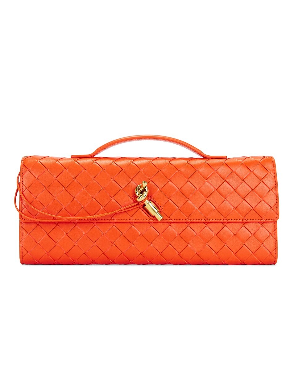 【関税込み】Bottega Veneta オレンジ Andiamo クラッチ Bottega Veneta Andiamo $3200 Orange Clutch New And Authentic