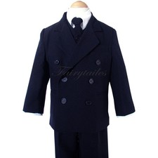 Boy Navy Blue Double Breasted Tuxedo Suit Select Size