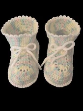 ADULT BABY BOOTIES CROCHET ONE SIZE FITS ALL  BABY PASTEL WITH BABY WHITE TRIM