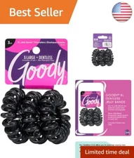 Comfortable Crease-Free Jelly Bands, 3 Black Coils for Medium to Thick Hair