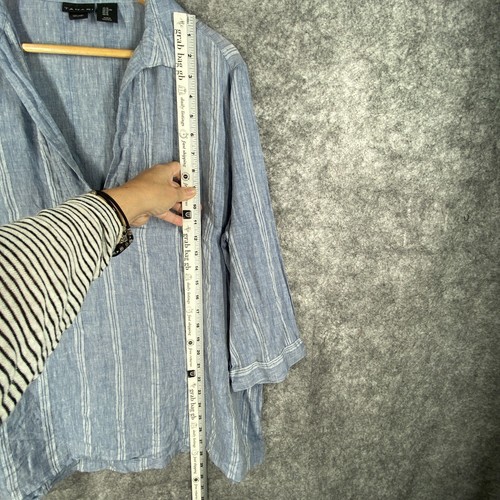 Tahari Shirt Women XL Blue Stripe Linen Lagenlook Coastal Granny Collared Tunic - Picture 6 of 9