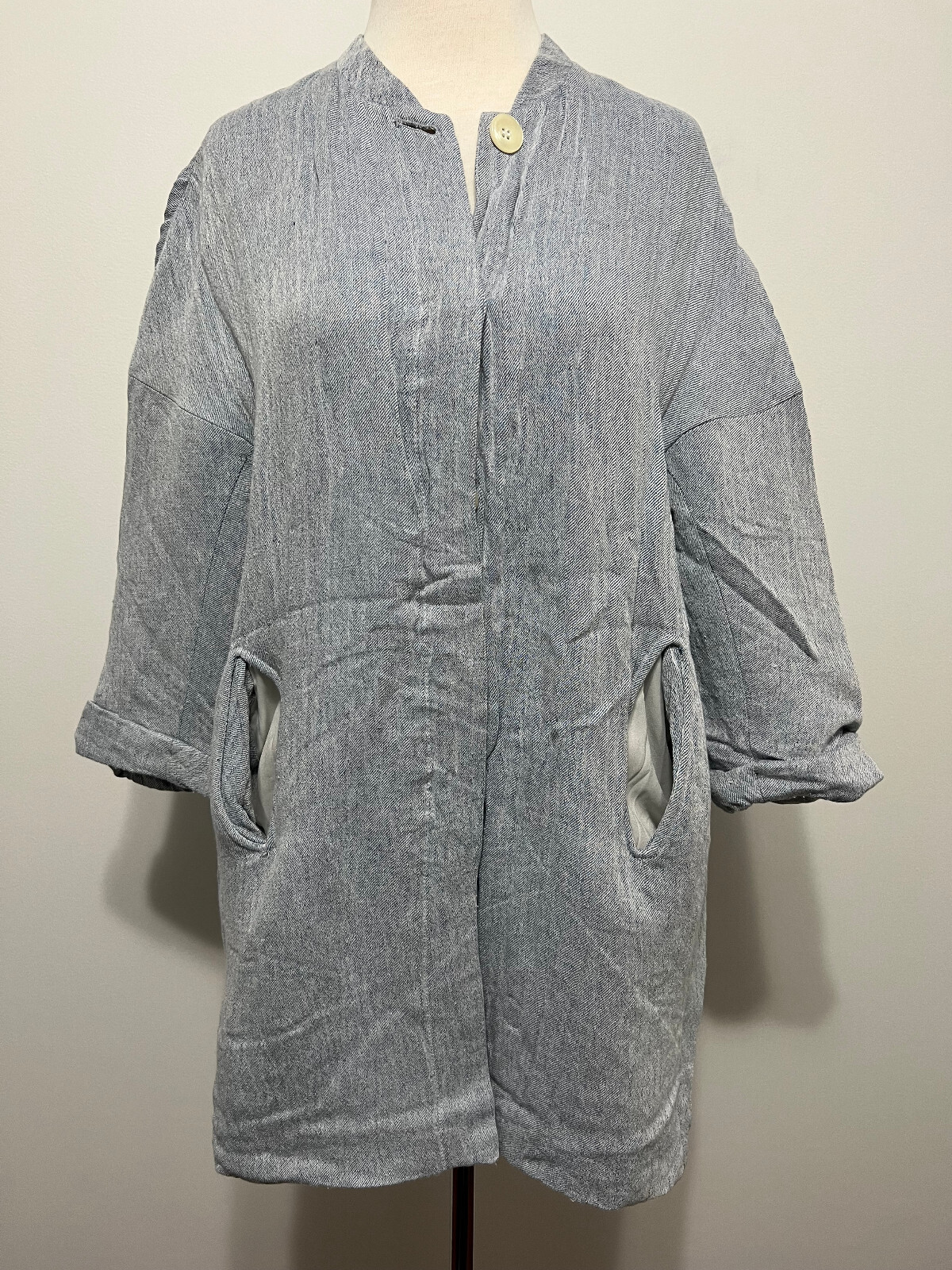 Zara Basic Outerwear Linen-Blend Jacket Coat Blue… - image 1