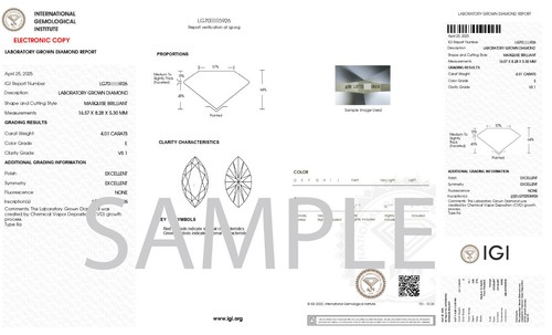 1.5Ct Marquiese Cut E F Color VVS1-VS2 Loose IGI Certified Lab Grown CVD DIAMOND - Picture 3 of 5