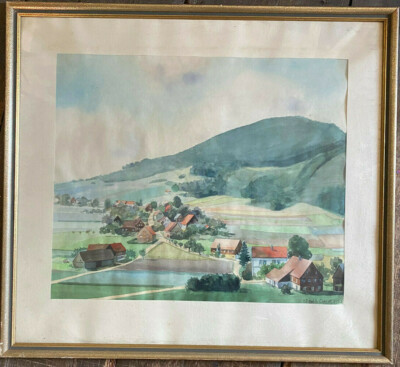 Dietrich Eckert Aquarell Dorf Im Tal Mittelgebirge Signed 1954 Antique Mountain