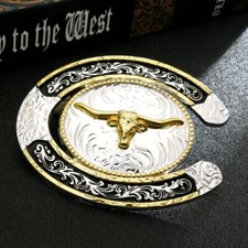 New Silver Gold Tone Bull Horse Shoe Shaped Belt Buckle