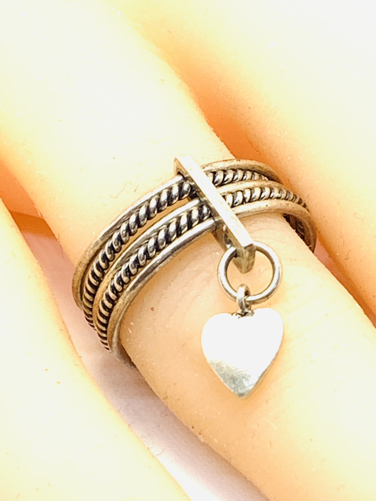 sterling silver 925 stackable ring with heart cha… - image 2