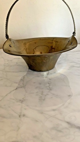 Solid Brass Grape Arbor Basket Bowl Bucket Planter With Handle 8" Tall 8.75" - Picture 7 of 8