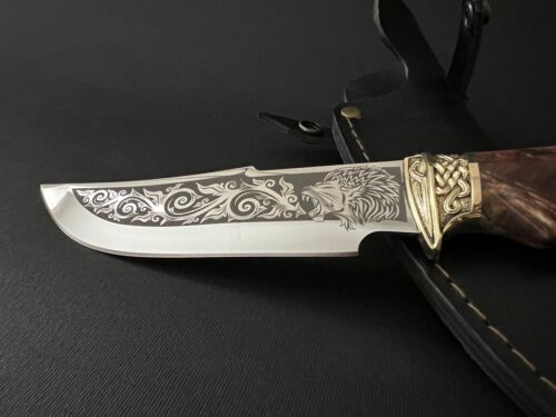 CUSTOM HANDMADE KNIFE MAPLE CUP HUNTING ROYAL LION + LEATHER SHEATH #2 - Picture 2 of 6