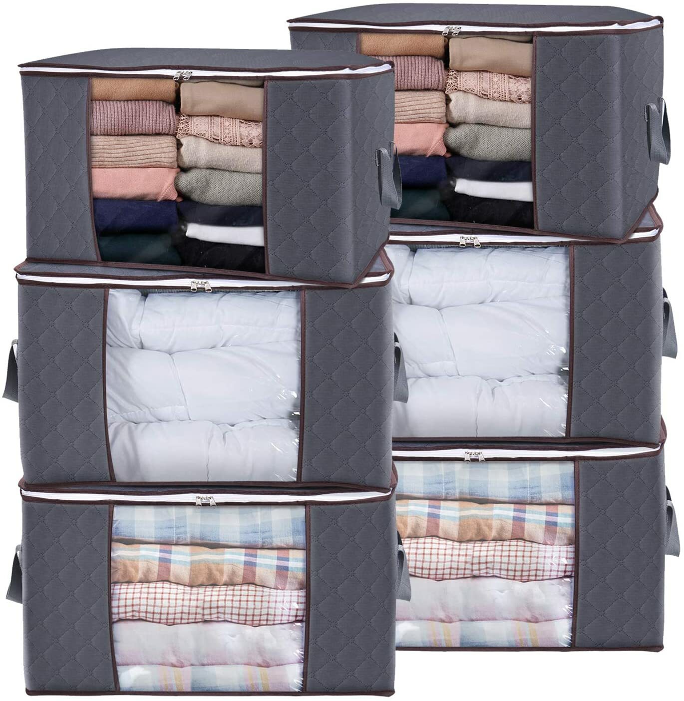6× Clothes Storage Bags Zipped Organizer Underbed Wardrobe Cube Closet Boxes 90L