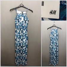 NEW H&M Blue & White Strappy Beach Holiday Dress UK 6 EUR 34 High Slits