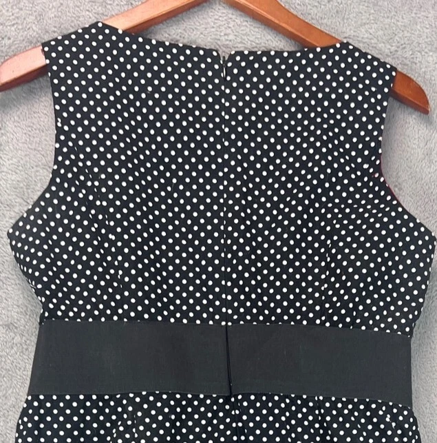 Vestido CATO Mujer 12 Negro Línea A Blanco Lunares Círculo Sin Mangas Estilo Años 50 Foto 2 de 4