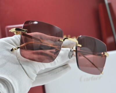 New 025 Christmas Cartier PASHA rimless sunglasses glasses gold