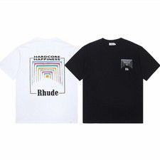 RHUDE NEW Men Women High Quality Leisure Cotton Short Sleeve T-Shirt Polo M-2XL