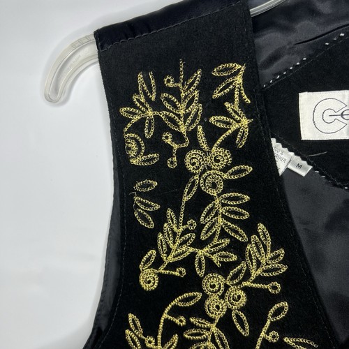 Cedars Vintage Women Black With Gold Embroidered Suede Leather VEST Size M - Picture 5 of 11