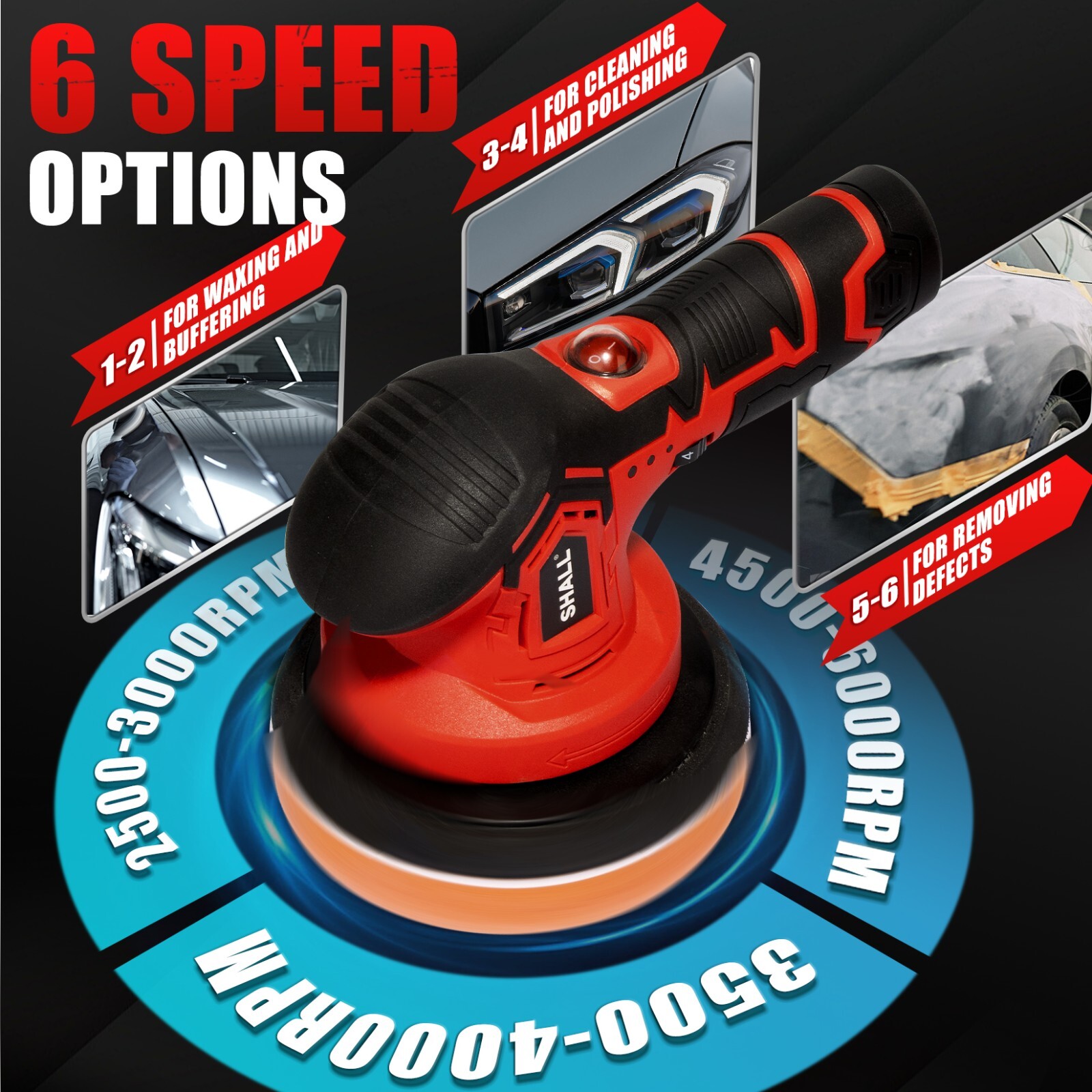 SHALL Car Buffer Polisher 6In Portable Polishing Waxer Machine Kit,25005000 RPM eBay
