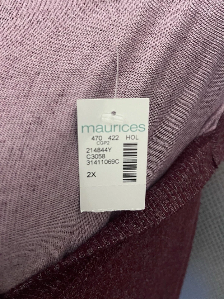 Suéter Maurices Mujer Talla Grande 2X Rosa Granate Rayas Cuello Pullover Nuevo con Etiquetas Foto 4 de 4