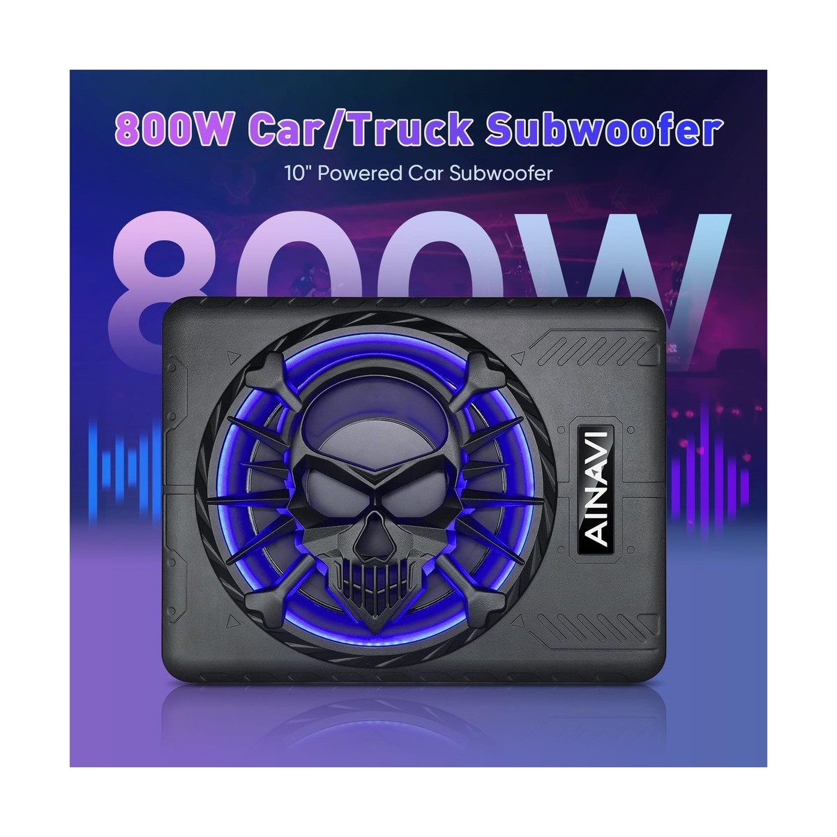 AINAVI 10-Inch Active Slim Under Seat Car Subwoofer – 800W Max, Built-in Amp, LED Lights, Remote Control, Complete Wiring Kit - View #14