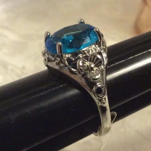 JewelScent Ring Size 7, Simulated Blue Topaz, Rhodium Plated Brass, SG24 - Picture 1 of 6