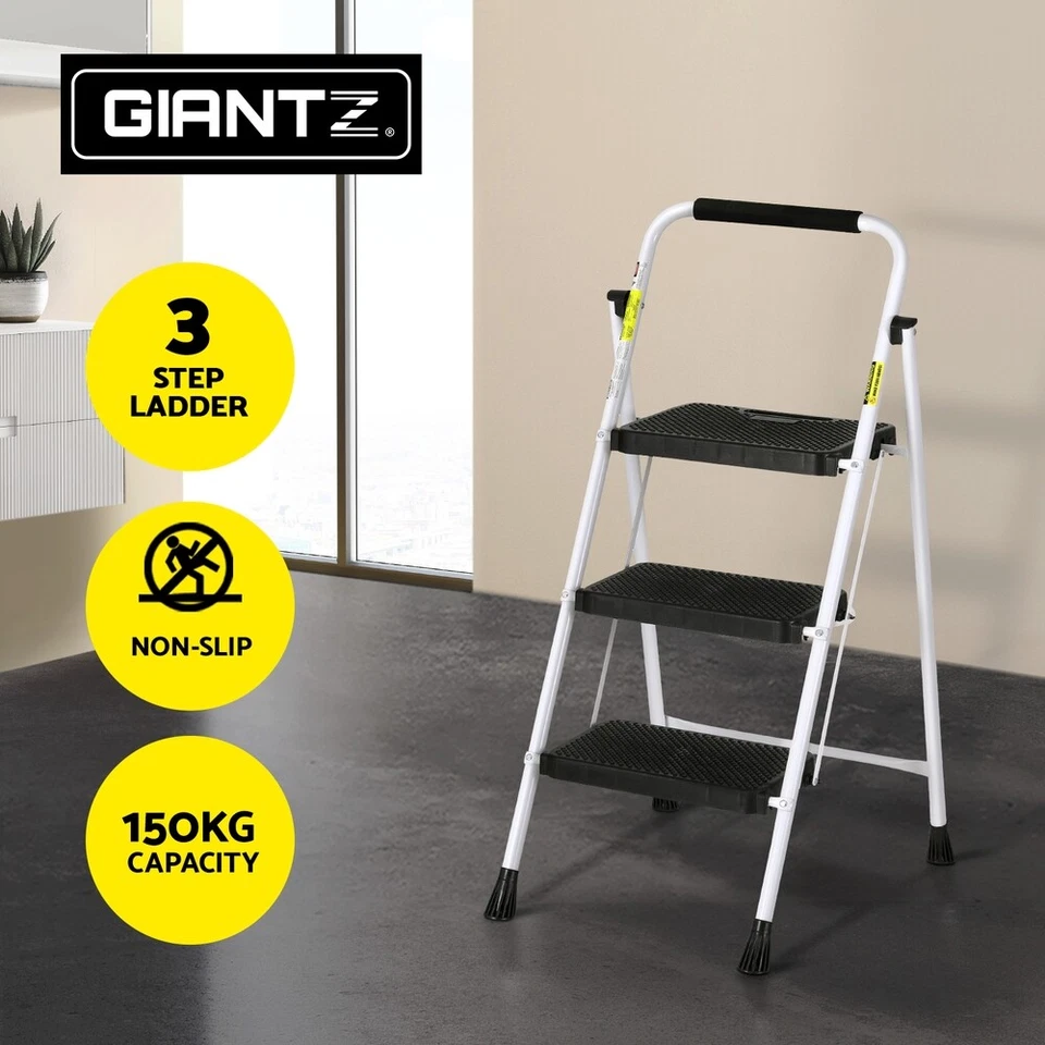 Giantz 3 Step Ladder Multi-Purpose Folding Steel Light Weight Platform