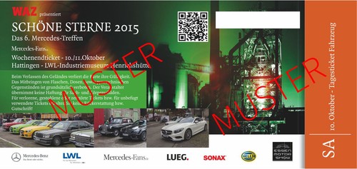 Teilnehmerticket SAMSTAG für SCHÖNE STERNE 2015 Mercedestreffen Hattingen