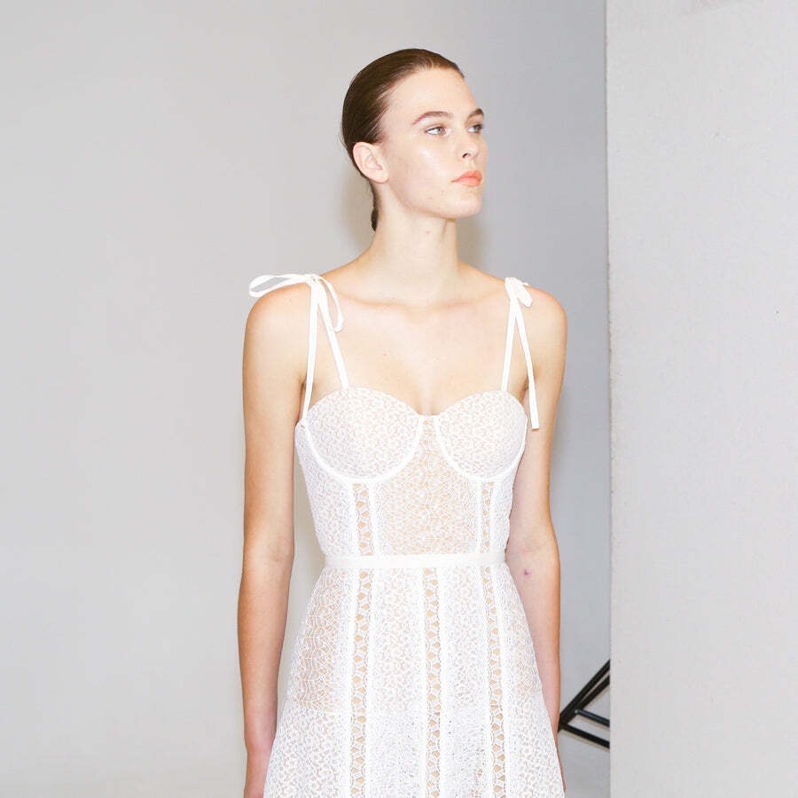 Self- portrait White Lace Panel Corset Midi Dress